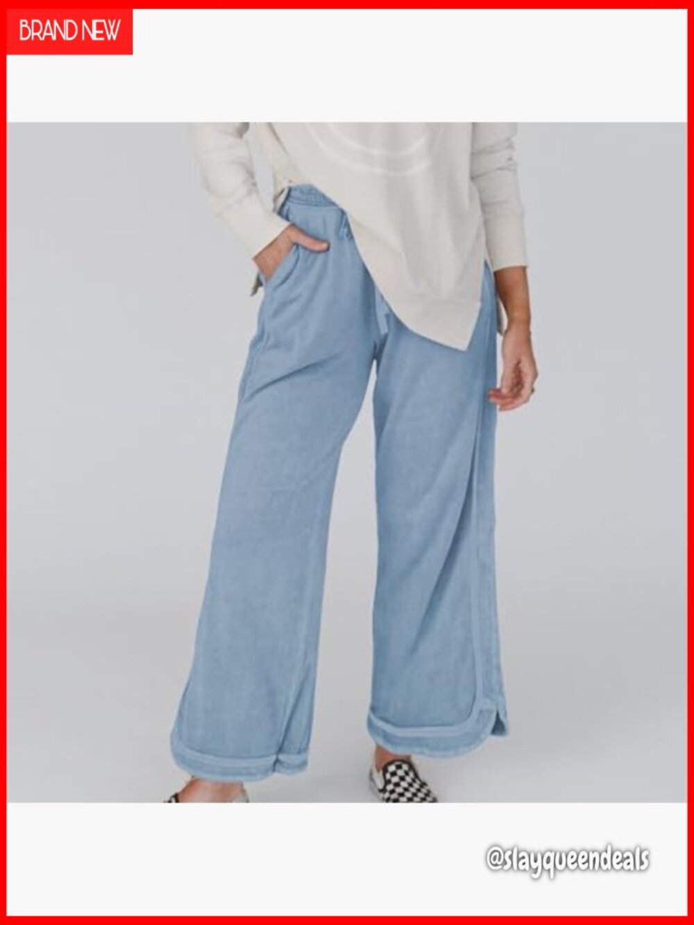 Wide Leg Sweatpants High Waist Baggy Acid Wash Pockets - Picture 4 of 7